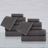 Soho Ribbed Cotton Absorbent Medium Weight 12 Piece Towel Set